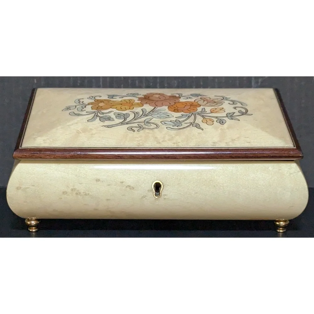 Vtg 1970s Italian Floral Marquetry Jewelry Music Box Works 